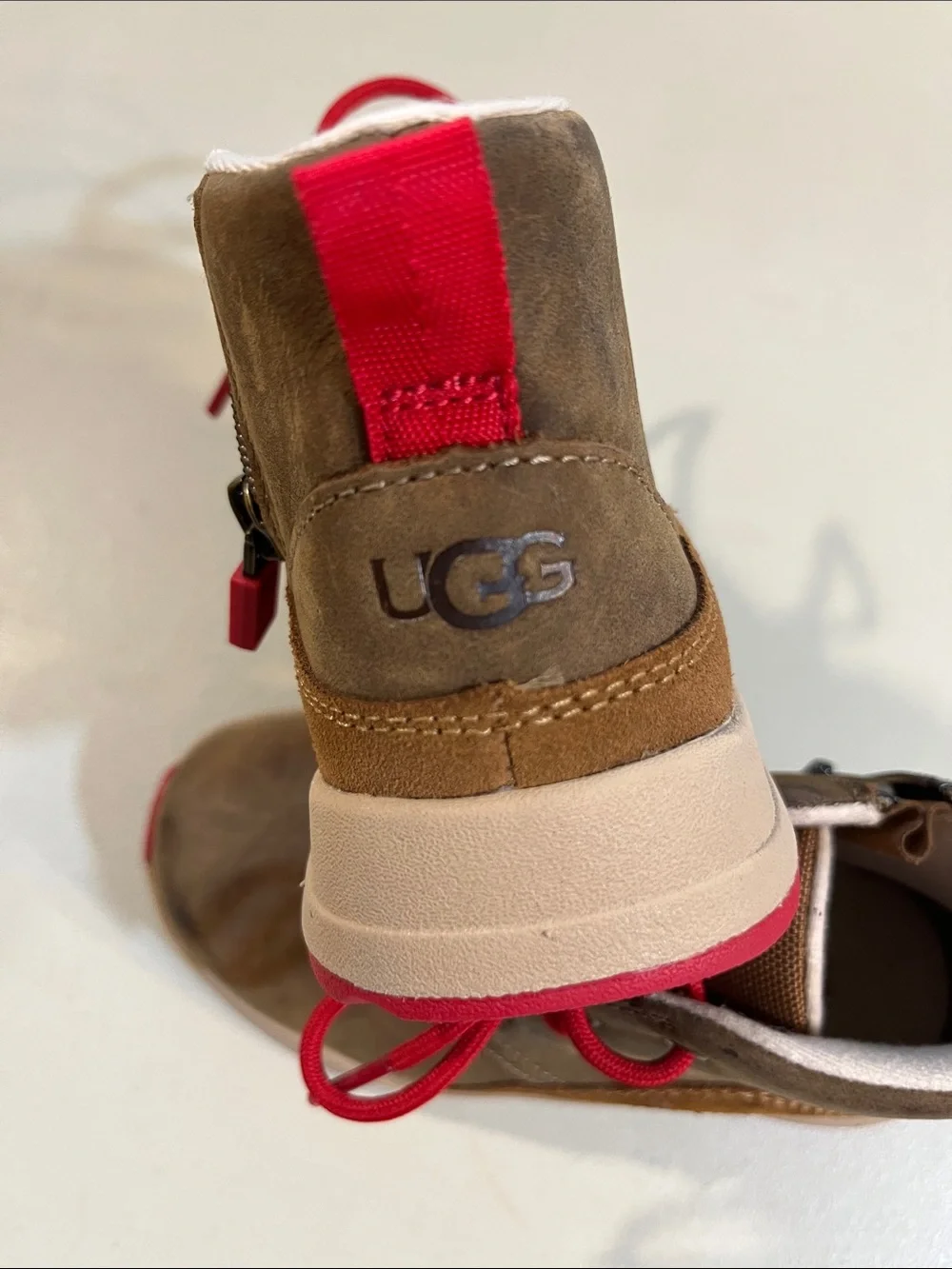 UGG Kids Brown Suede Boots with Red Laces